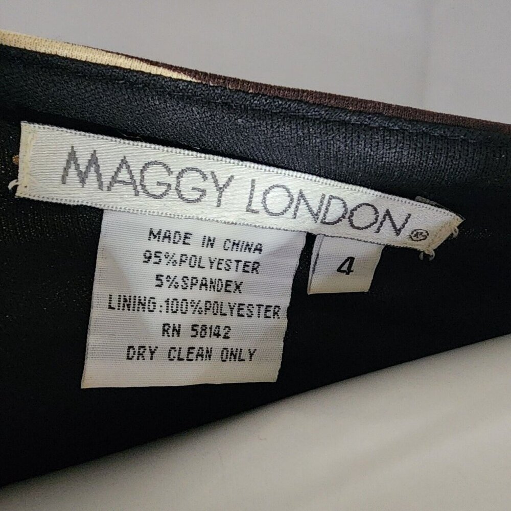 Maggy London Dress Womens Size 4 Brown Leaf Pattern Tie Waist Cap Sleeve - Picture 5 of 5